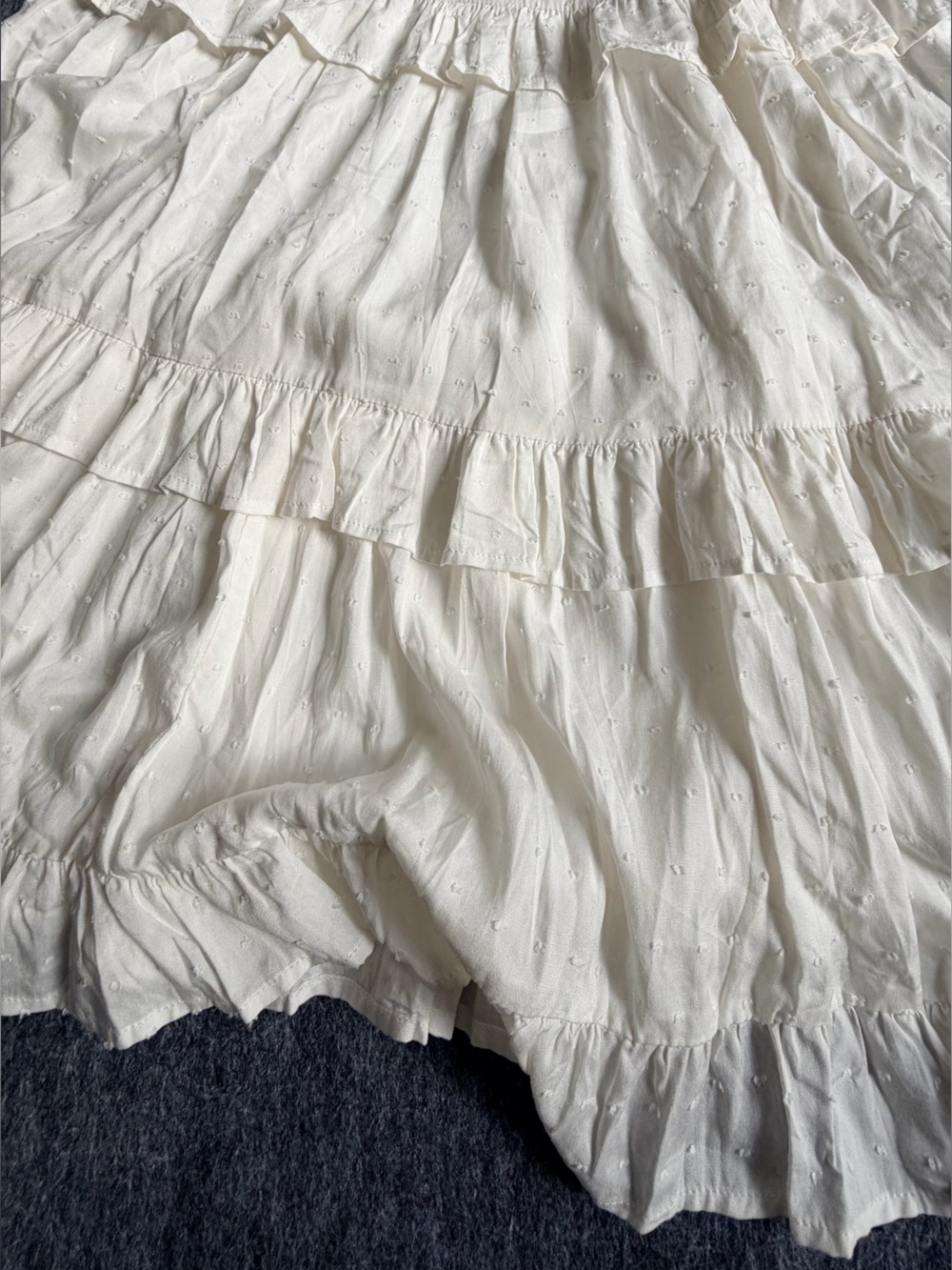 AQUA White Swiss Dot Smocked Tiered Ruffle Midi Dress Women’s Size S Boho - Picture 9 of 16